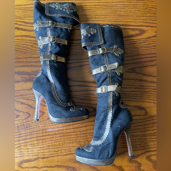 Leg Avenue lolita pirate Anna Black Suede boots y2k - Picture 1 of 13